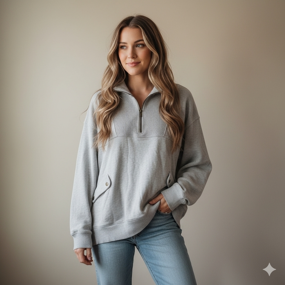Aerie Women's Light Gray Half-Zip Pullover Sweatshirt - Size US M